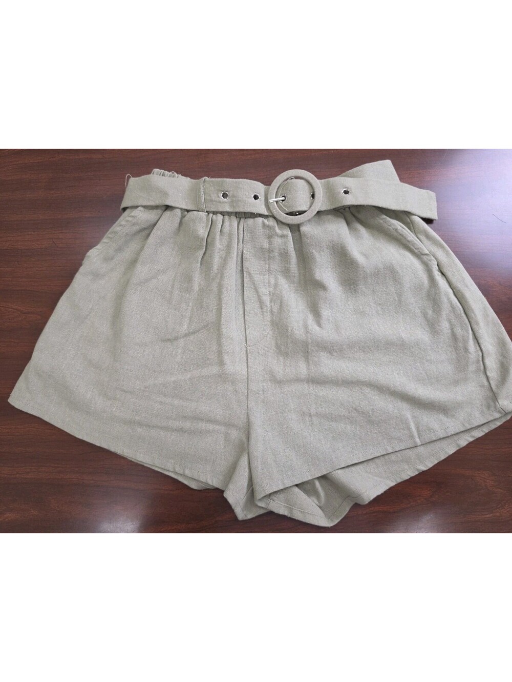 Hyfve Olive Green Small Shorts High Rise Belted 100% Cotton Casual Summer Chic